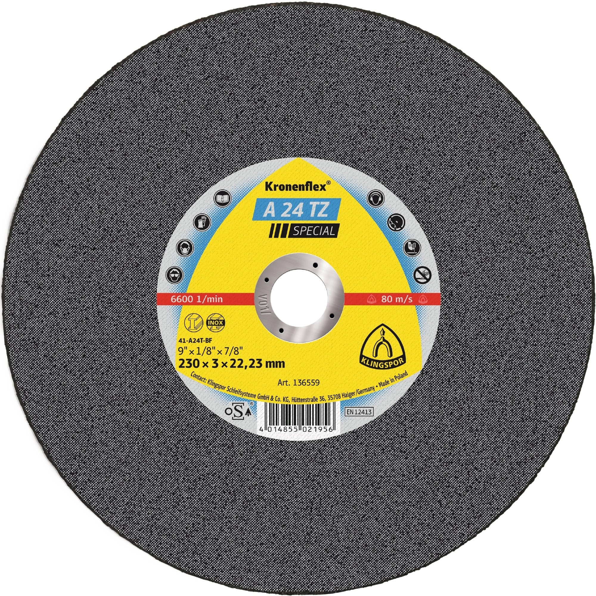 KLINGSPOR Kronenflex® A 24 TZ Special Trennscheibe 13554, Ø 115 mm x 2,5 mm x 22 mm, P36, A, 13.300 U./Min., Typ 27 Gekröpft, Aluminiumkorn, Für Stahl und Edelstahl