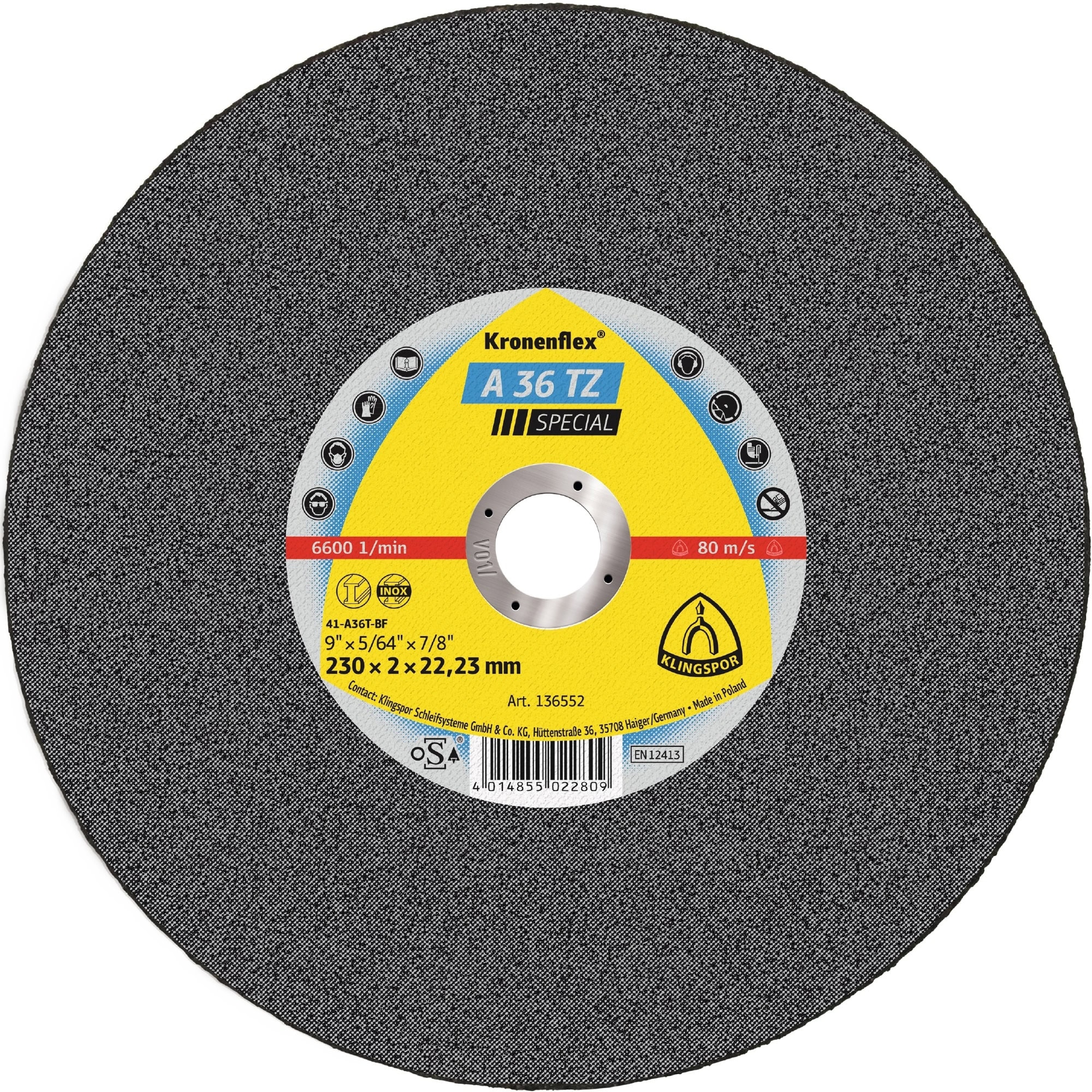 KLINGSPOR Kronenflex® A 36 TZ Special Trennscheibe 136549, Ø 115 mm x 2 mm x 22 mm, P36, A, 13.300 U./Min., Typ 41 Gerade, Aluminiumkorn, Für Stahl und Edelstahl
