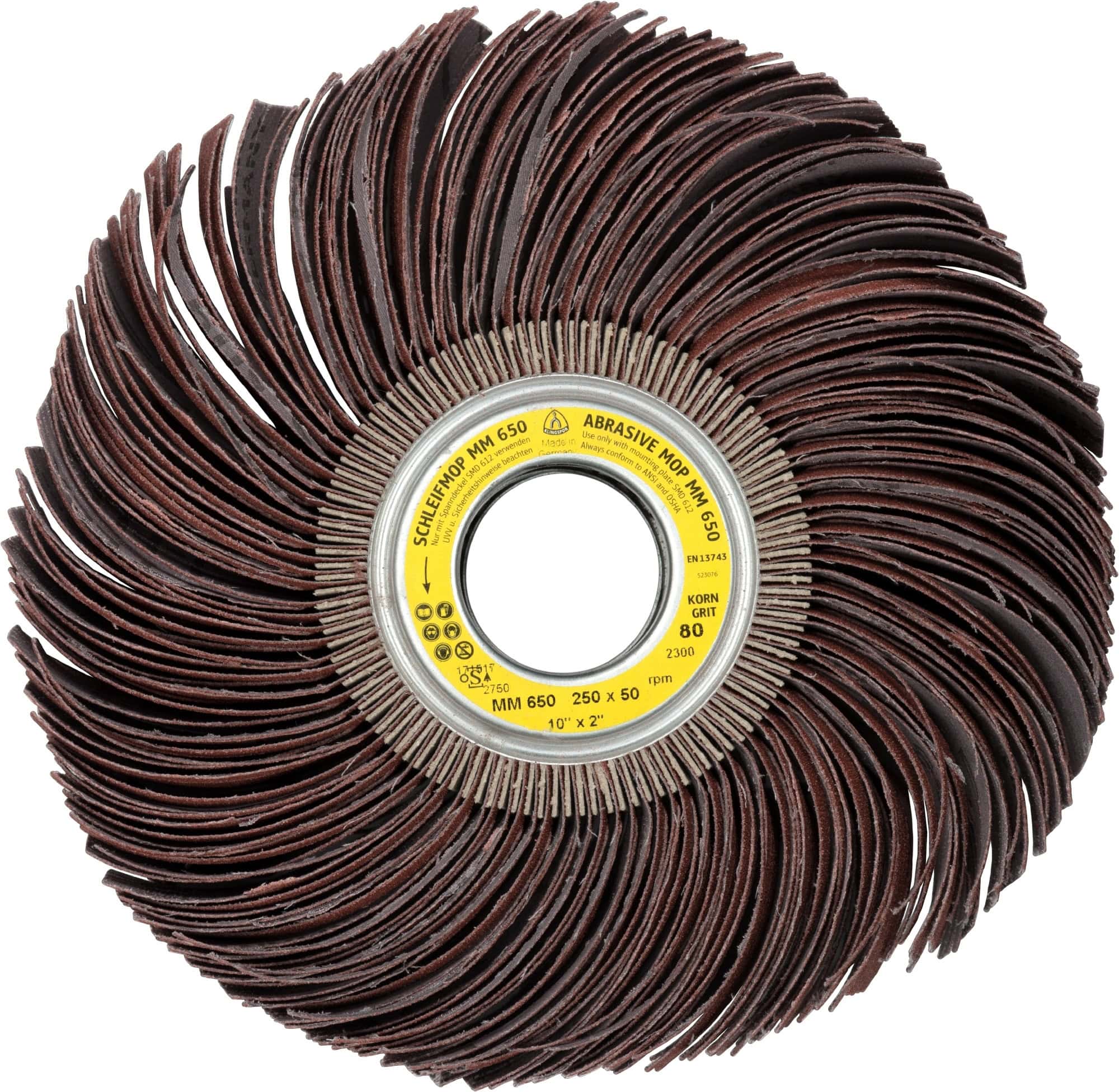 KLINGSPOR MM 650 LS 309 JF Schleifmoprad 2750, Ø 250 mm x 50 mm x 43 mm, A, P80, Gerade, Aluminiumkorn, 2.450 U./Min., Für universal Metall, Farbe, Lack, Spachtel & Holz Schleifanwendungen