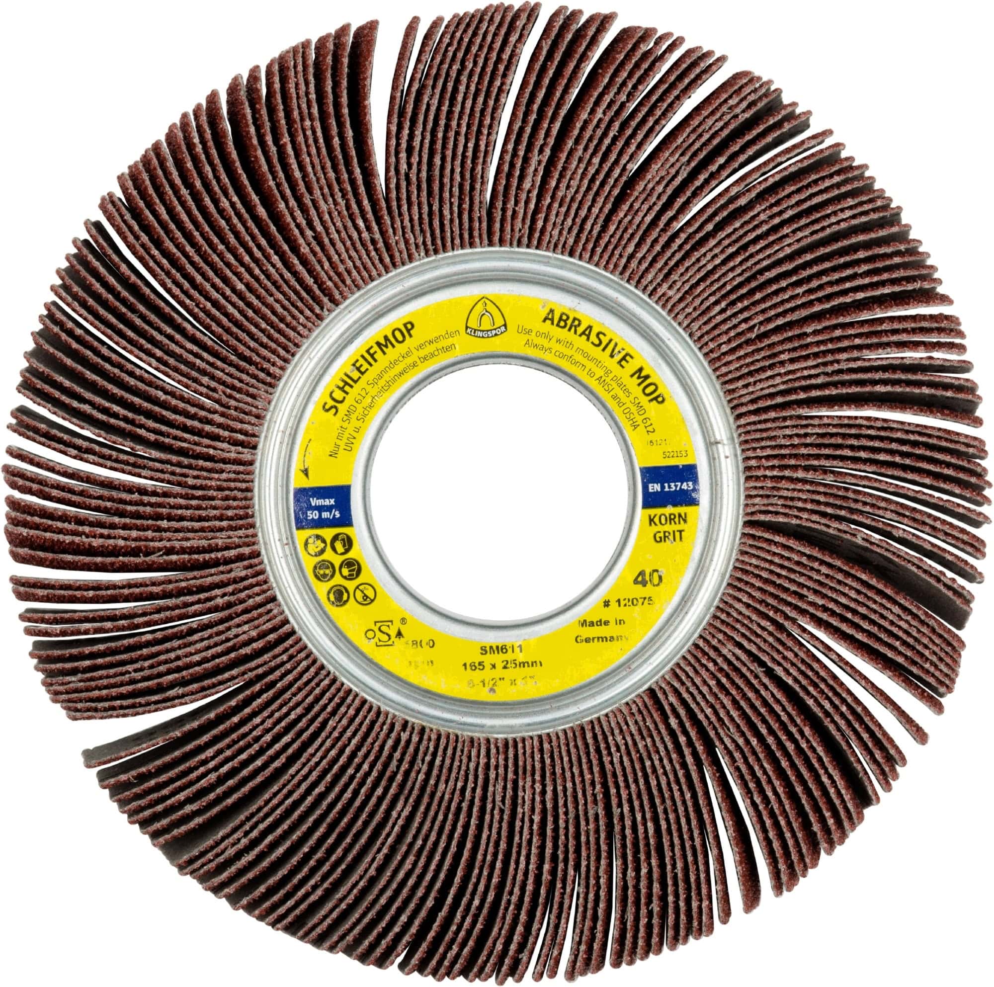 KLINGSPOR SM 611 LS 309 X Schleifmoprad 12092, Ø 165 mm x 30 mm x 43 mm, A, P60, Gerade, Aluminiumkorn, 5.800 U./Min., Für universal Metall, Farbe, Lack, Spachtel & Holz Schleifanwendungen