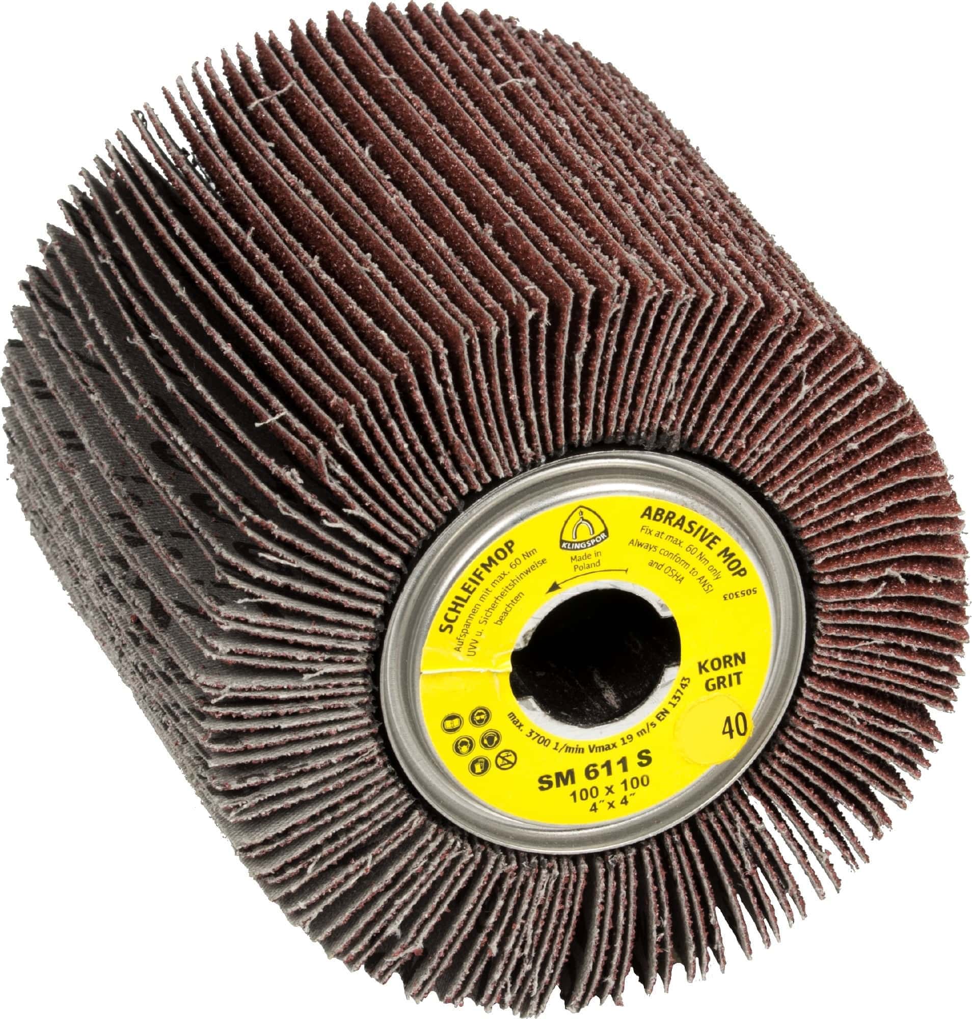 KLINGSPOR SM 611 S LS 309 X Satinierwalze 60868, Ø 100 mm x 50 mm x 19 mm, P40, 3.700 U./Min., A, Aluminiumkorn, Für Lack, Holz und Metalluniversal