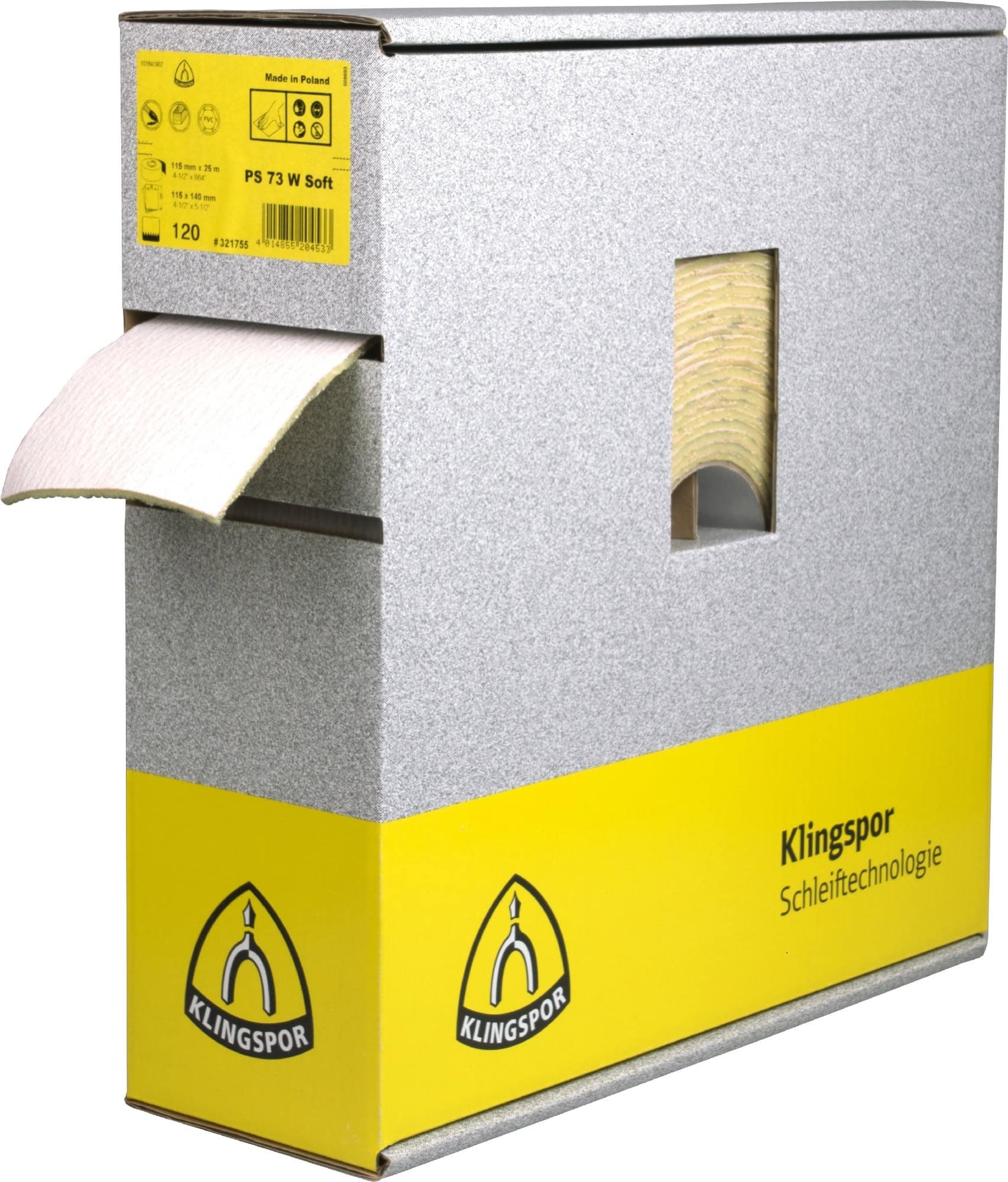 KLINGSPOR PS 73 BWF Hand Schleifpads 321757, 115 mm x 140 mm, P240, A, Weich, Ungelocht, Ohne Haftung, 180 Stück auf der Rolle, Aluminiumkorn, Für Farbe, Lack und Kunststoff