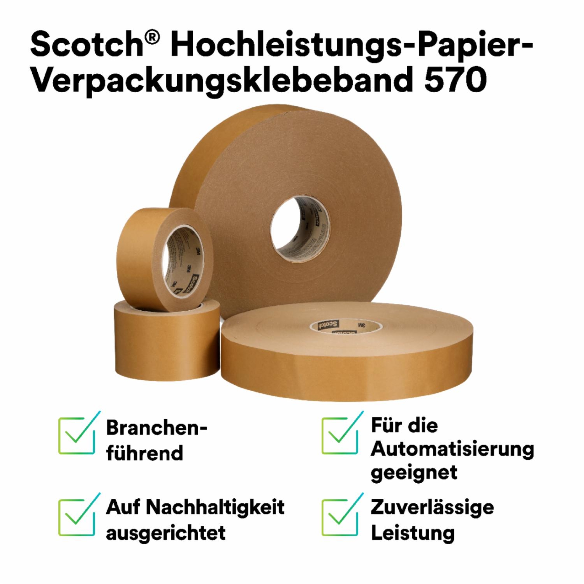 Preview: 3M™ Scotch® Papier Verpackungsklebeband 570, 48 mm x 50 m, 0,119 mm, Braun, Nachhaltig (INDEGE), Lösemittelfrei, Recyclebar