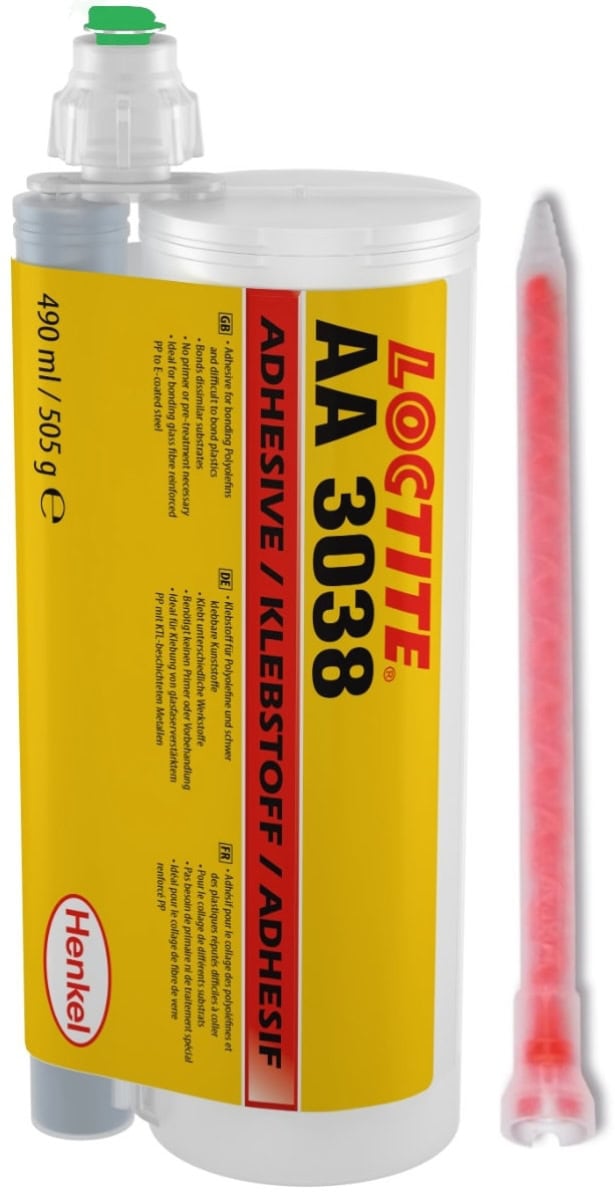 Henkel™ Loctite® Acrylat Klebstoff AA 3038, 490 ml, Gelb, Mittel, 2K, 10:1, 1070182, Polyolefinkleber