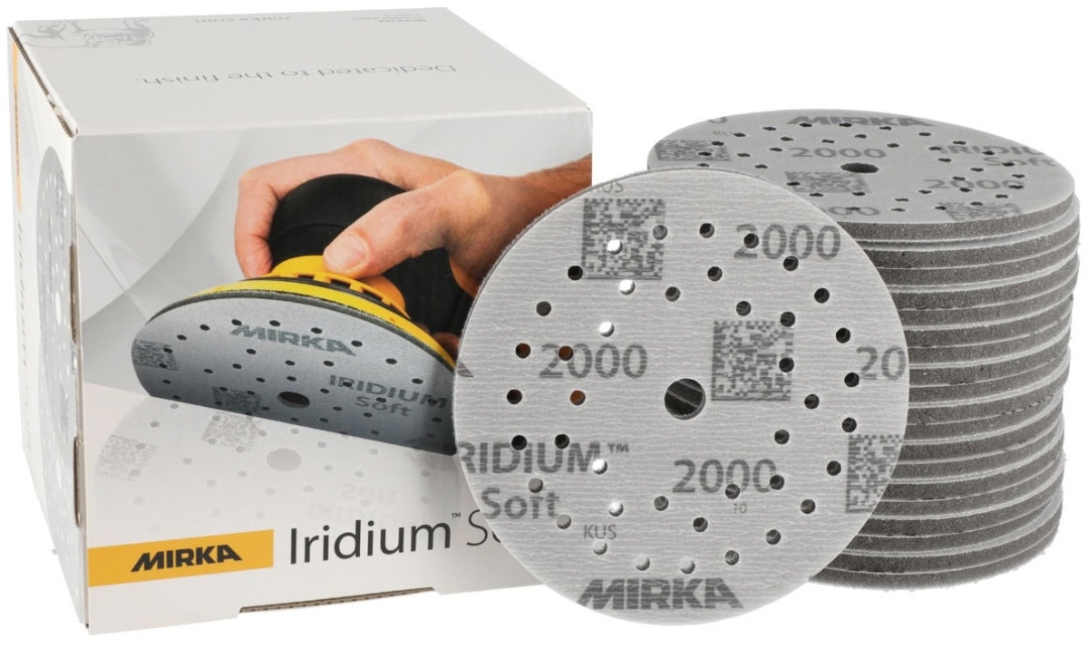 Mirka® Iridium® Soft Schleifscheibe 249M202095, Ø 125 mm, Dicke: 5 mm, P2000, A (Aluminiumkorn), Multilochung, Kletthaftend, Für Lackschliff & Grundierungsschliff