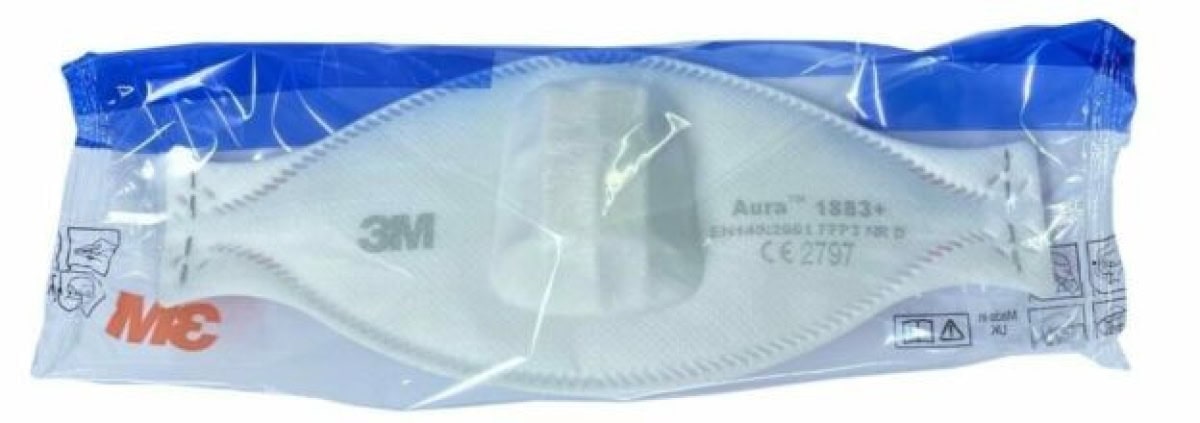 3M™ Aura™ Zwei Wege Atemschutzmaske 1883+ FFP3 NR D mit abgedeckten Cool-Flow Ausatemventil, Medizinvariante, Hygienisch einzelverpackt
