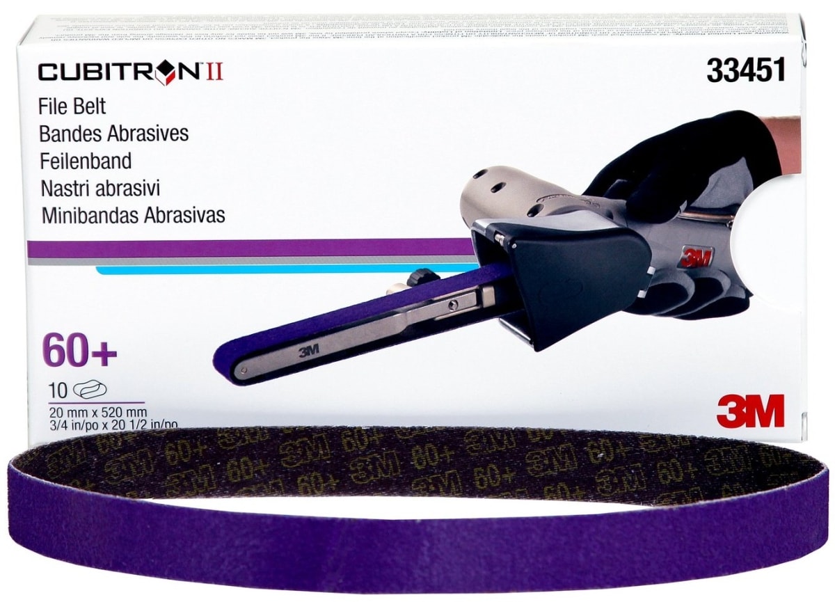 3M™ Cubitron™ II 786F 33451, 20 mm x 520 mm, 60+, YF-Polyester, Universal Schleifband mit Präzisions-Keramikkorn