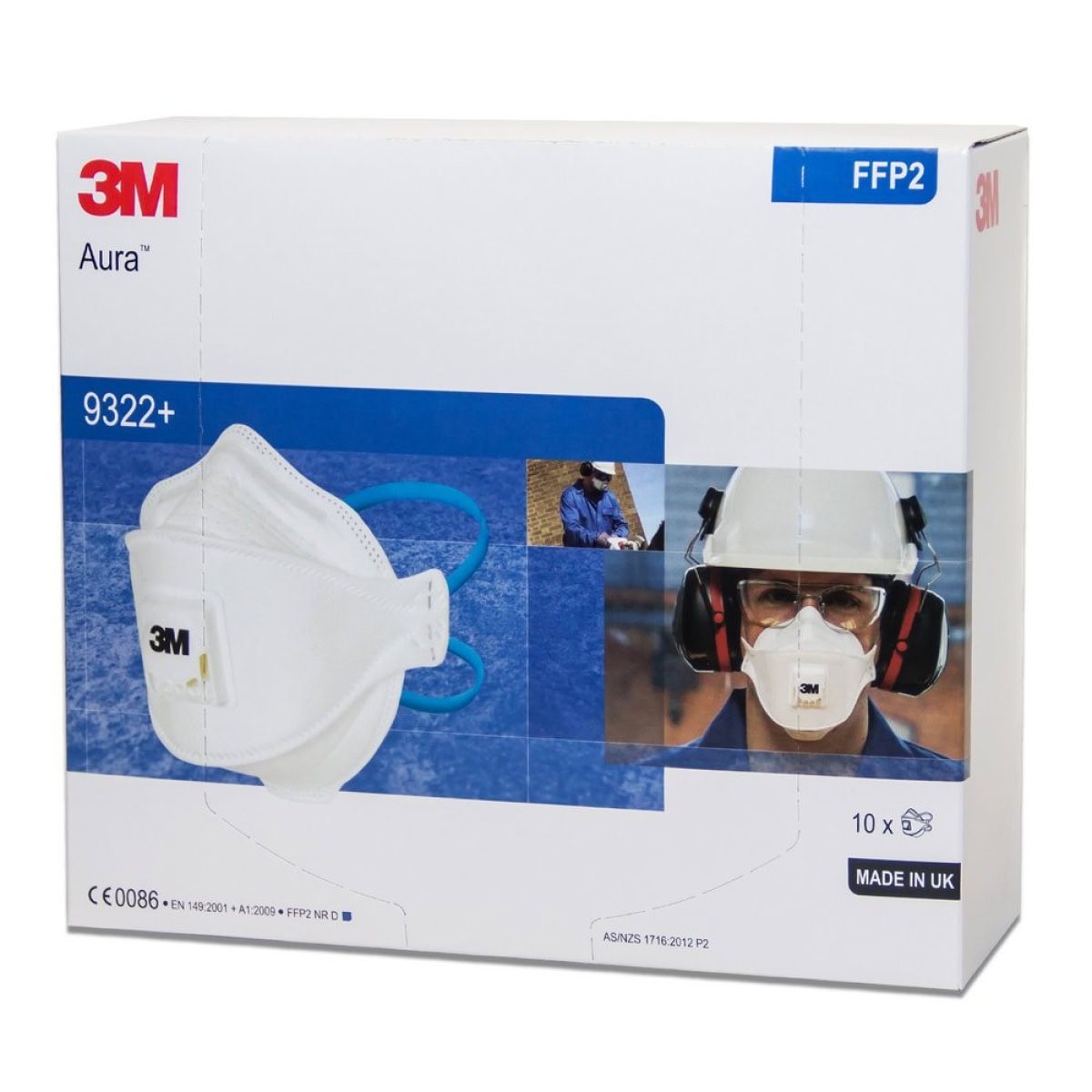 3M™ Aura™ Atemschutzmaske 9322+ FFP2 NR D mit Cool-Flow Ausatemventil, Industrievariante, Hygienisch einzelverpackt