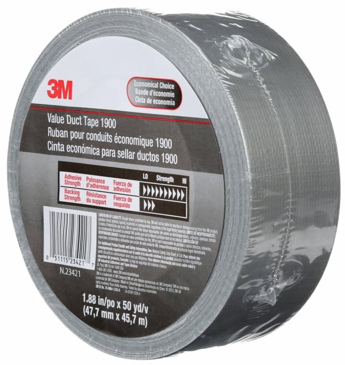 3M™ Gewebeklebeband 1900, 50 mm x 50 m, 0,17 mm, Silber, Gewebeklebeband für leichte Applikationen