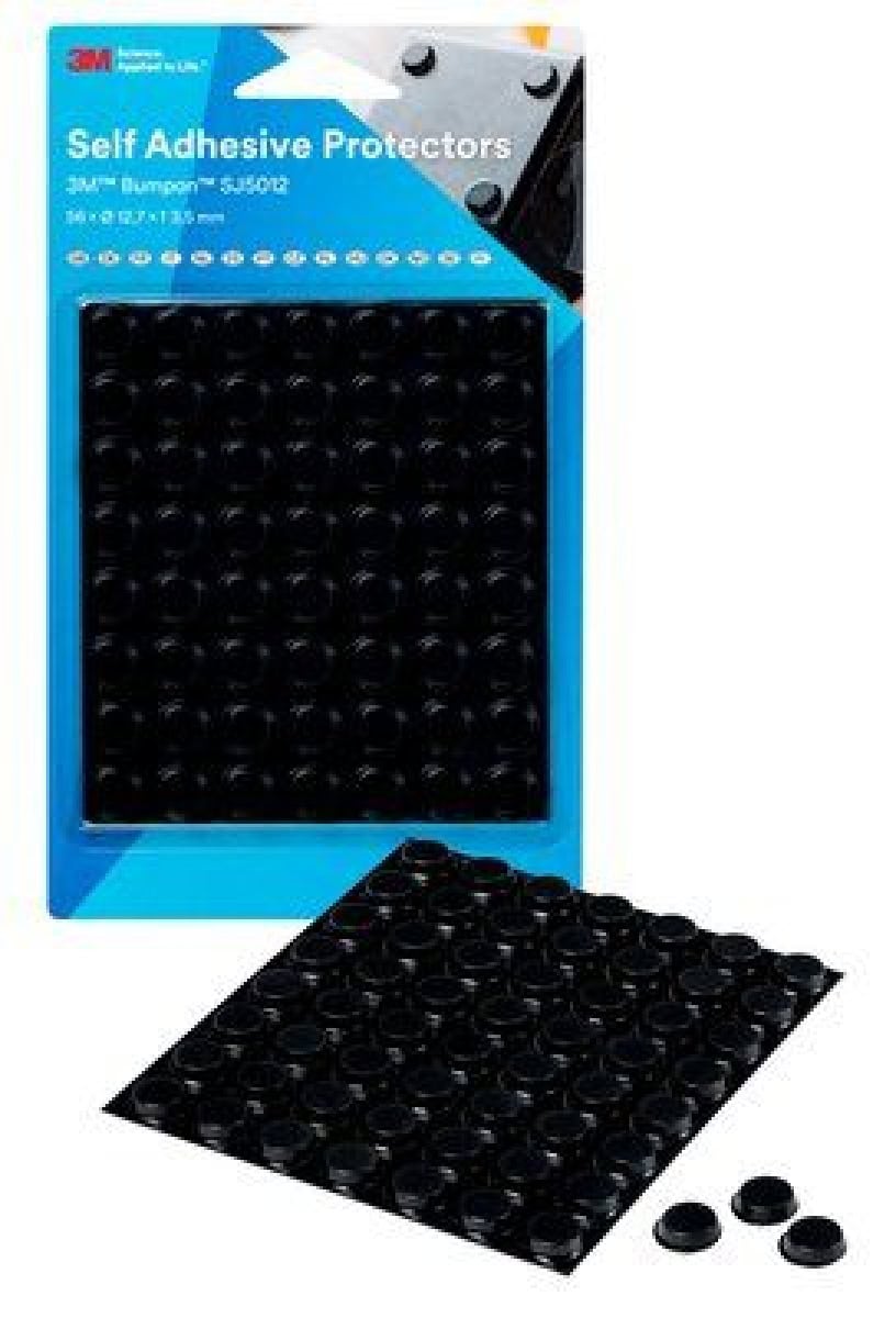 3M™ Bumpon™ SJ 5012 S BL, Ø 12,7 mm, H: 3,5 mm, Schwarz, Elastikpuffer mit R-30 Naturkautschuk Klebstoff, Mini-Pack mit 56 Stück