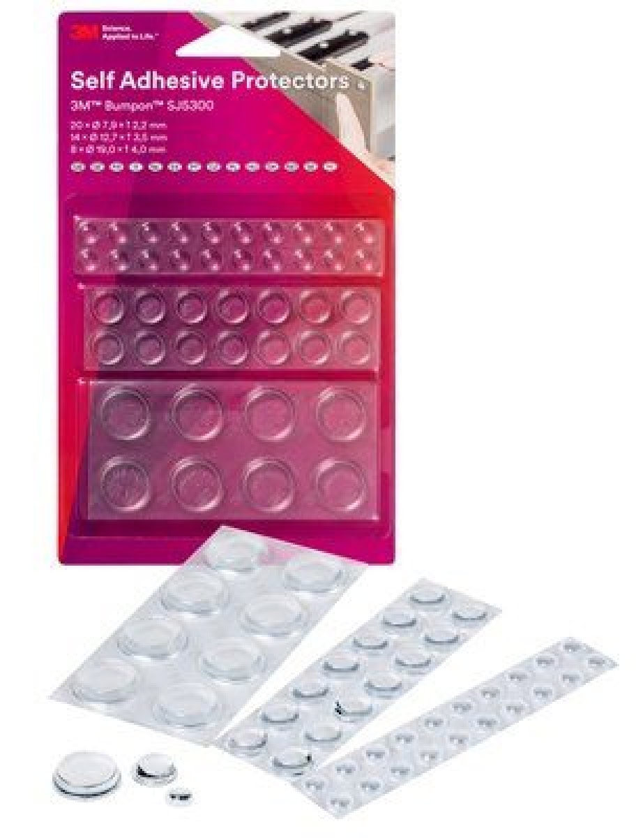 3M™ Bumpon™ SJ 5300 BL, (20x SJ5302 Ø 9,9 mm, H: 2 - 2,9 mm, 14x SJ5312 Ø 12,7 mm, H: 3,5 mm, 8x SJ5344 Ø 19,1mm, H: 4,1 mm), Transparent, Elastikpuffer mit A-20 Acrylat Klebstoff, Mini-Pack mit 42 Stück