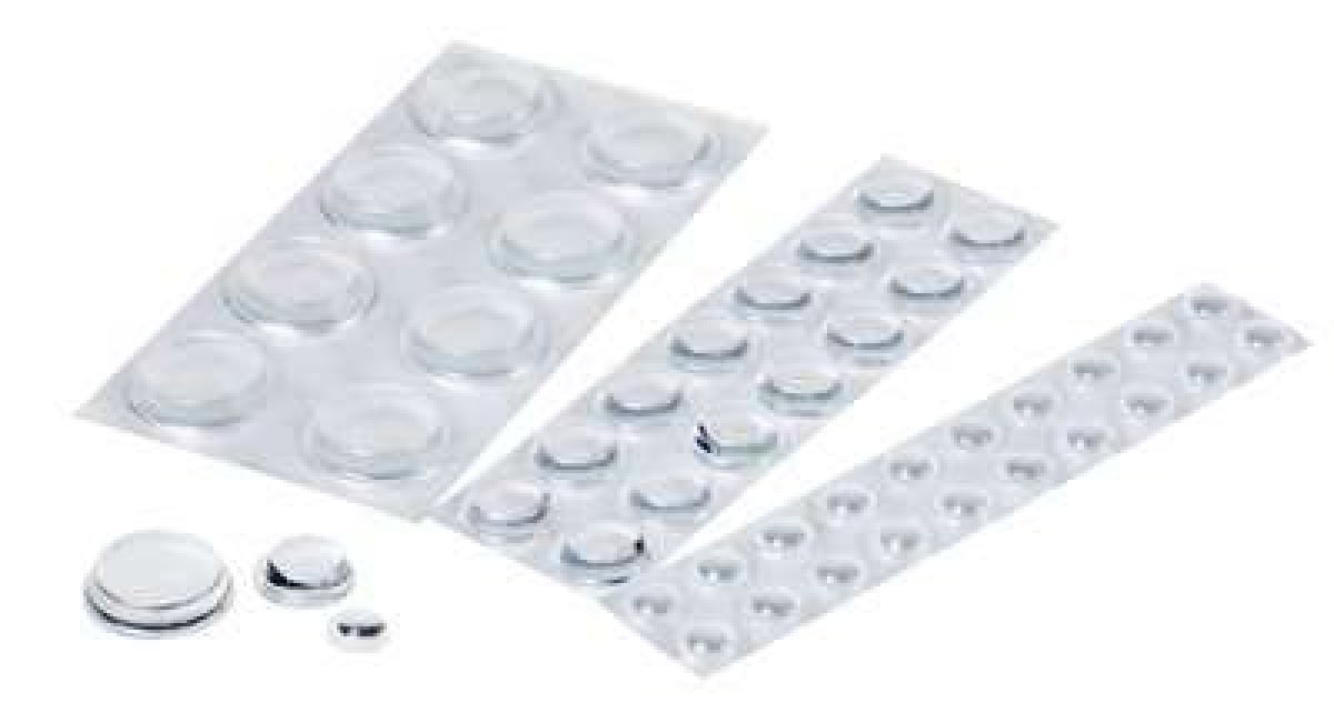 3M™ Bumpon™ SJ 5300 BL, (20x SJ5302 Ø 9,9 mm, H: 2 - 2,9 mm, 14x SJ5312 Ø 12,7 mm, H: 3,5 mm, 8x SJ5344 Ø 19,1mm, H: 4,1 mm), Transparent, Elastikpuffer mit A-20 Acrylat Klebstoff, Mini-Pack mit 42 Stück