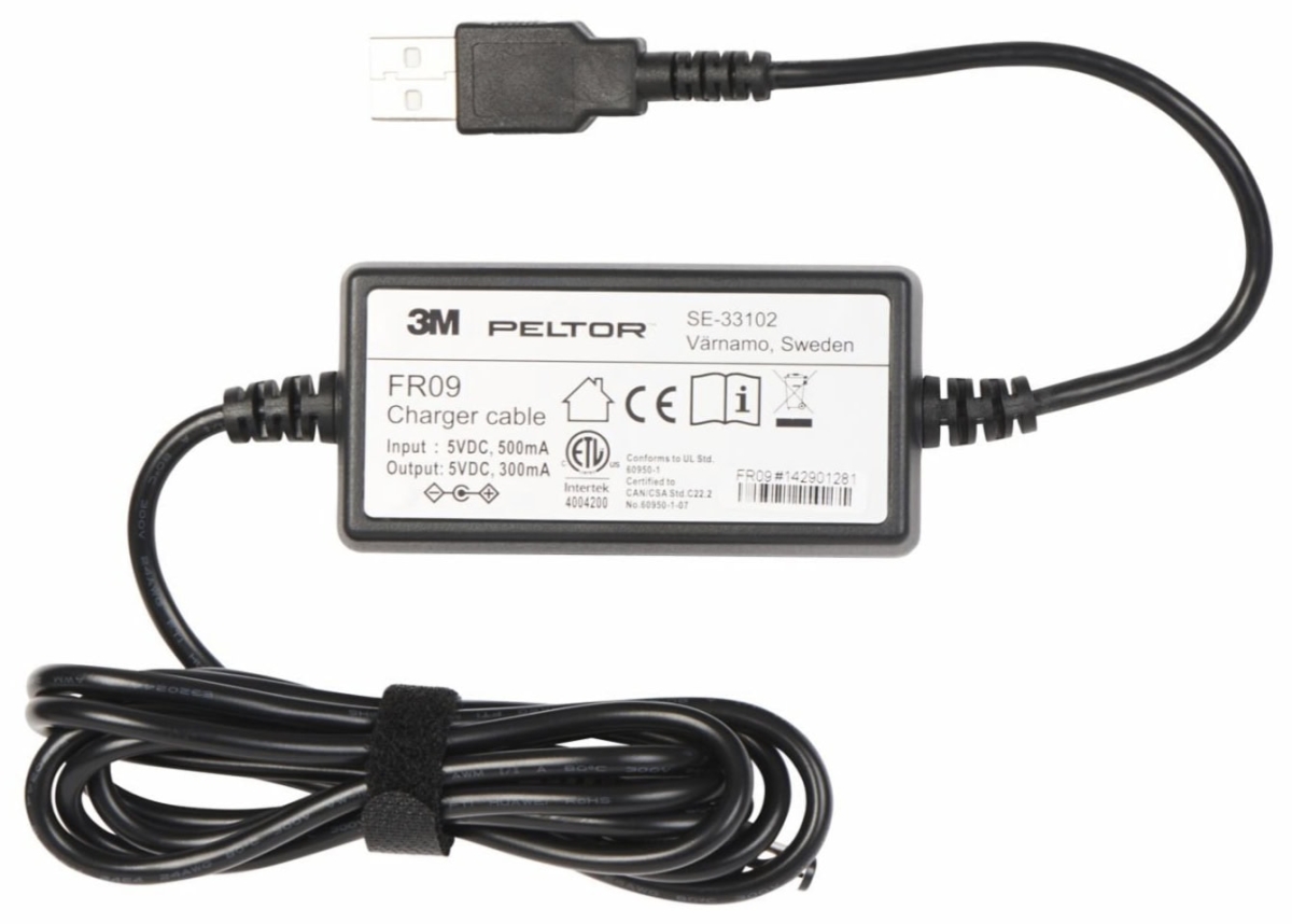 3M™ PELTOR™ Akkuladekabel für ACK053 Akkus FR09, USB Anschluss