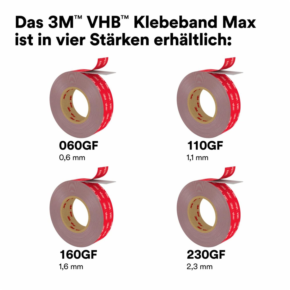 3M™ VHB™ MAX-110GF Doppelseitiges Klebeband MAX-110/19/33, 19 mm x 33 m, 1,1 mm, Grau, Folien Abdeckung, Für Seitenpaneele, Halterungen und Verkleidungen in Fahrzeugen, Geräten, Bau- und HVAC-Anwendungen
