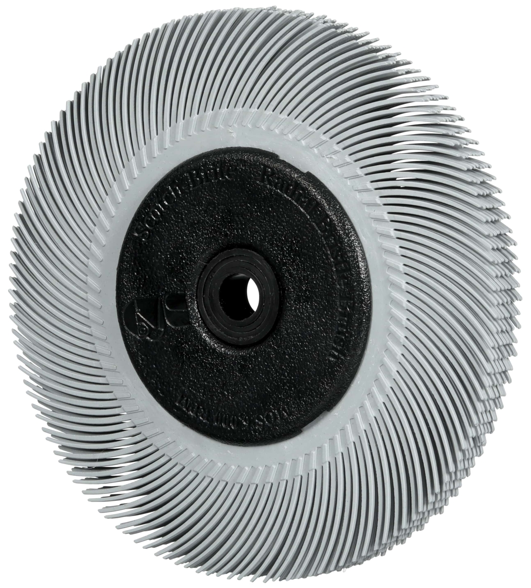 3M™ Scotch-Brite™ Präzisions Radialborstenbürste PN-RB 7100374845, Ø 150 mm x ø 12 mm, Breite: 25 mm, 120+, Typ A (Schräge Borsten), Mit Adapter, Grau, 6.000 U./Min., Für Reinigungs- und Entgratungsarbeiten