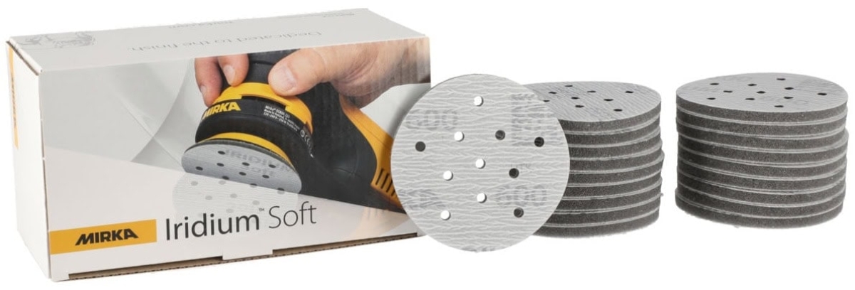 Mirka® Iridium® Soft Schleifscheibe 249JV02092, Ø 77 mm, Dicke: 5 mm, P1000, A (Aluminiumkorn), Multilochung, Kletthaftend, Für Lackschliff & Grundierungsschliff