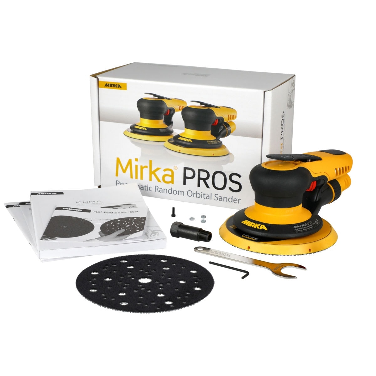 Mirka® PROS 625CV Druckluft Exzenterschleifer 8995625111, Ø 150 mm, 2,5 mm Schleifhub, 5/16"-Gewinde, Zentralabsaugung, 0,36 PS / 270 Watt, Externer Absauganschluss