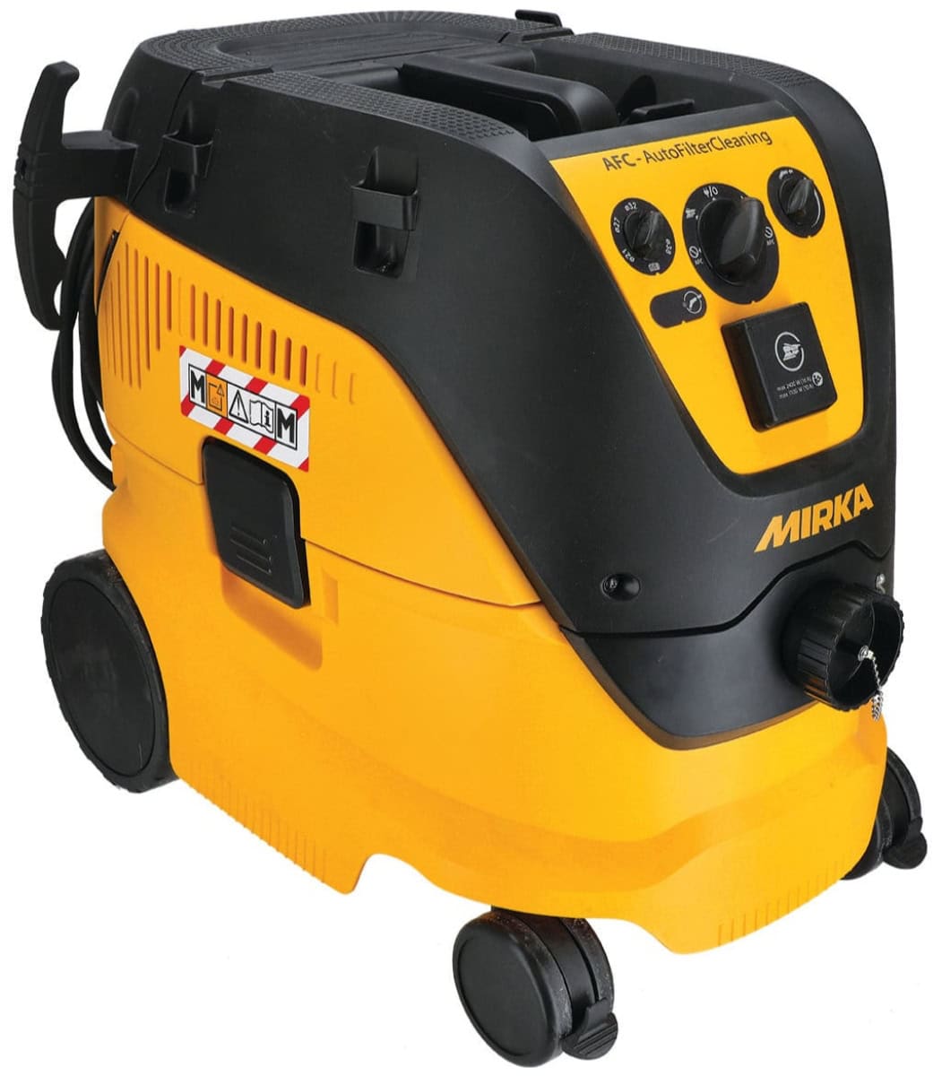 Mirka® Industrie Staubsauger 1230 M AFC 8999220111, 30 Liter, Nass & Trocken, 0,63 PS / 1200 Watt, 4.500 L/.Min., Staubklasse M, Anti Statisch (ESD), Automatische Filterreinigung, Auto Start, Für staubfreies Schleifen & Arbeiten am Arbeitsplatz
