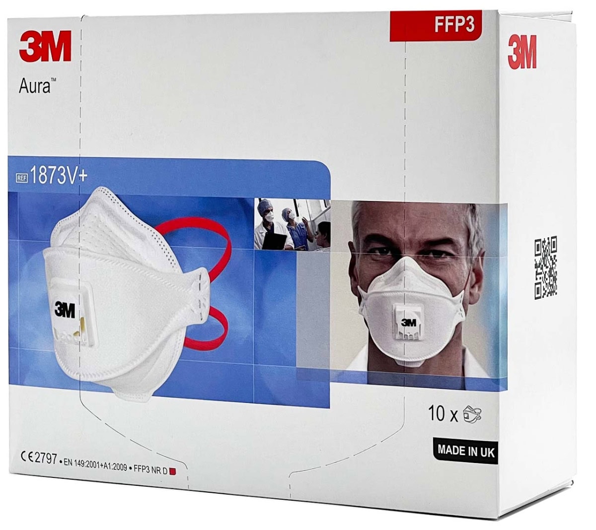 3M™ Aura™ Medizinische Atemschutzmaske 1873V+, FFP3 NR D mit Cool-Flow Ausatmenventil, Chirurgische Maske nach EN14683, Medizinvariante, Hygienisch einzelverpackt