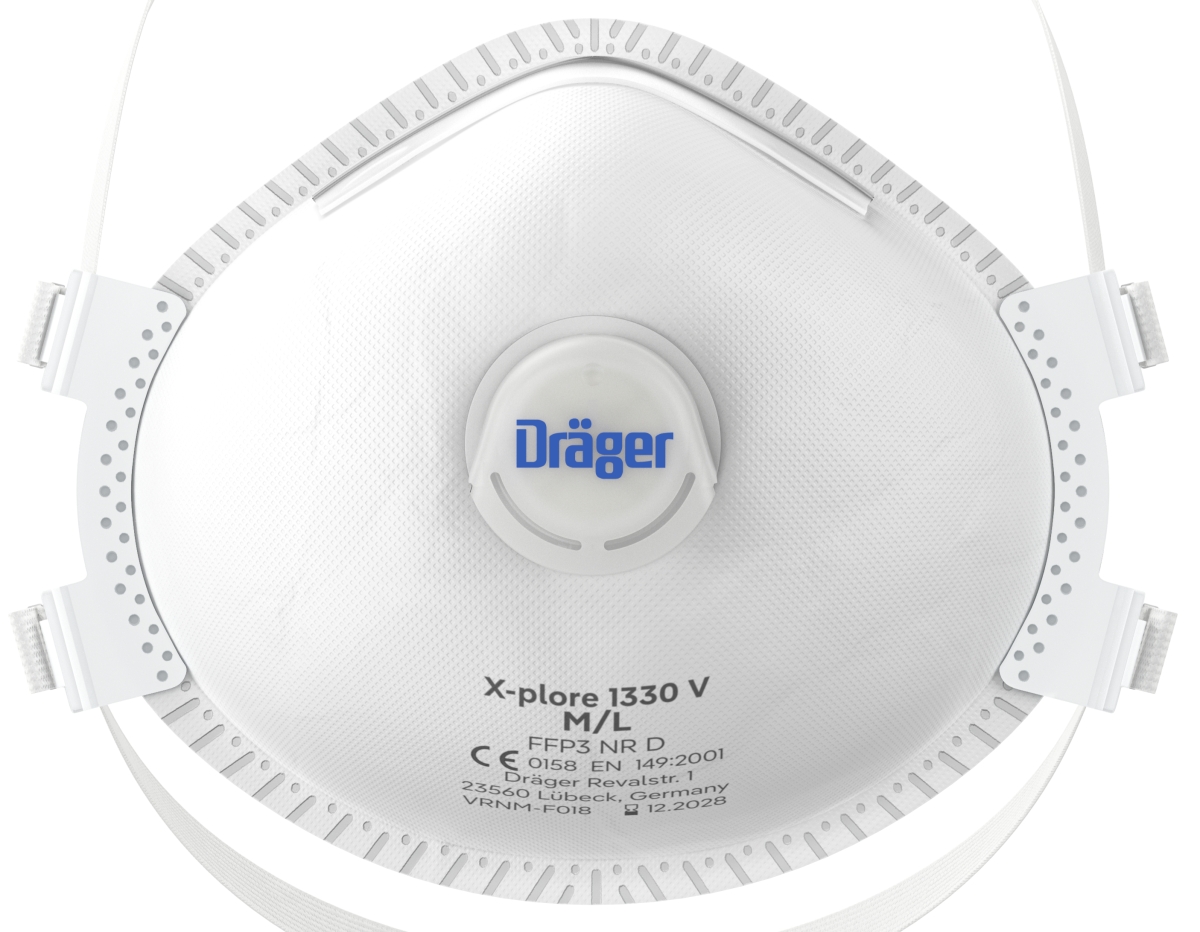 Dräger® X-plore® Vorgeformte Atemschutzmaske / Partikelmaske 1330 V FFP3 NR D 3951216, Größe M / L, Hygienisch einzelverpackt, VarioFlex™ Kopfband, Mit Ausatemventil, Schützt effektiv gegen Feinstäube und Partikel