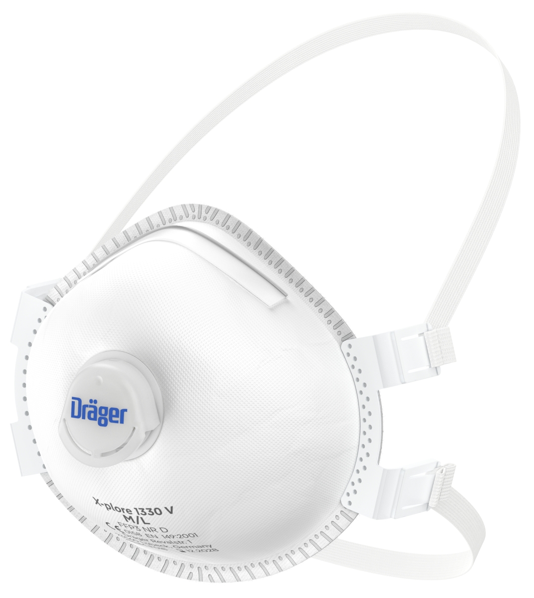 Dräger® X-plore® Vorgeformte Atemschutzmaske / Partikelmaske 1330 V FFP3 NR D 3951216, Größe M / L, Hygienisch einzelverpackt, VarioFlex™ Kopfband, Mit Ausatemventil, Schützt effektiv gegen Feinstäube und Partikel