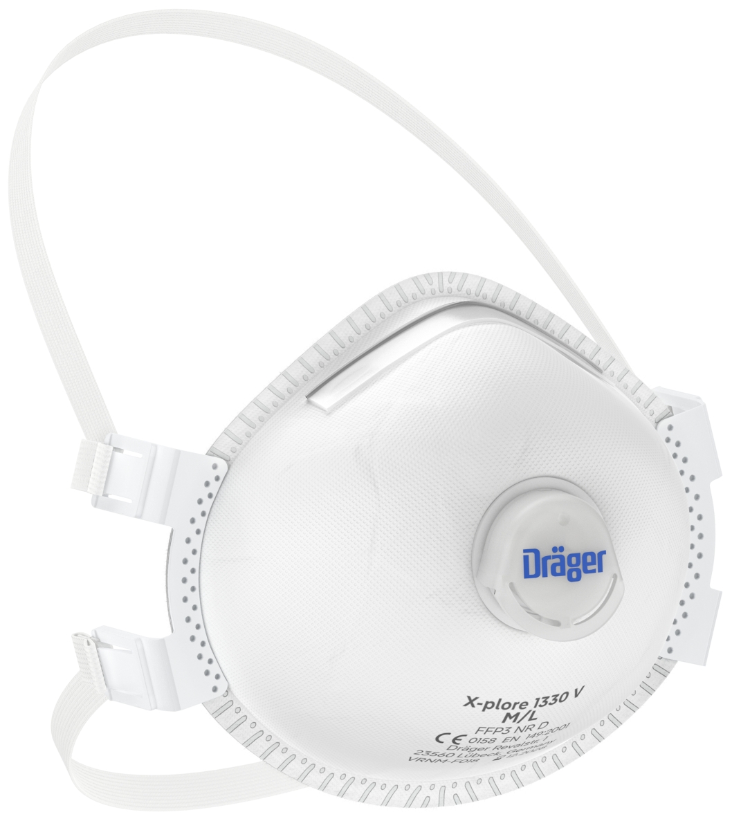 Dräger® X-plore® Vorgeformte Atemschutzmaske / Partikelmaske 1330 V FFP3 NR D 3951216, Größe M / L, Hygienisch einzelverpackt, VarioFlex™ Kopfband, Mit Ausatemventil, Schützt effektiv gegen Feinstäube und Partikel