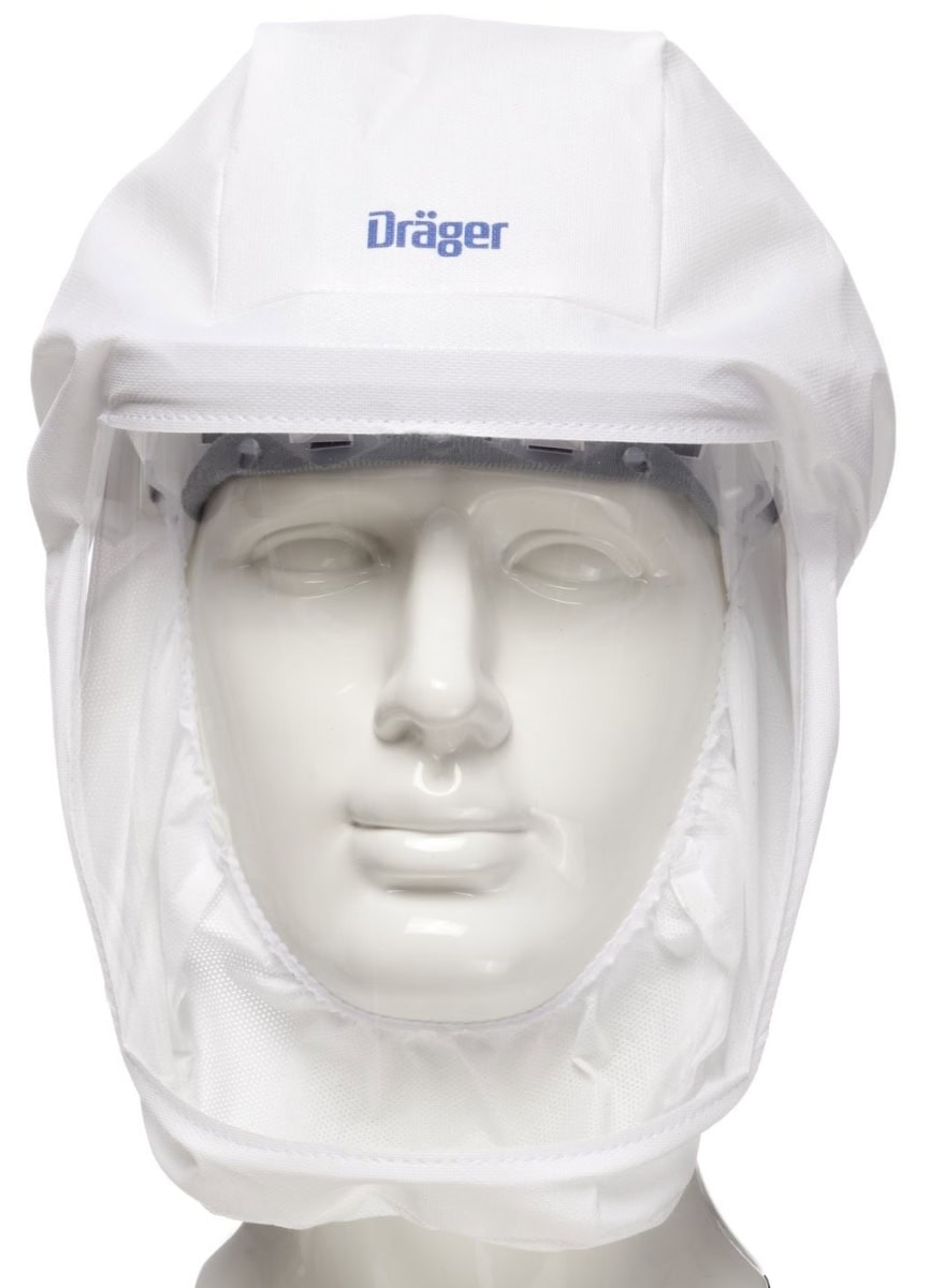 Dräger® X-plore® 8000 Standardhaube R59810, Kurz, Größe L/XL, TH3, 3B, Haube (PP/PE), Visier (PC), Weiß, inkl. Kopfhalterung und textiler Halsabdichtung