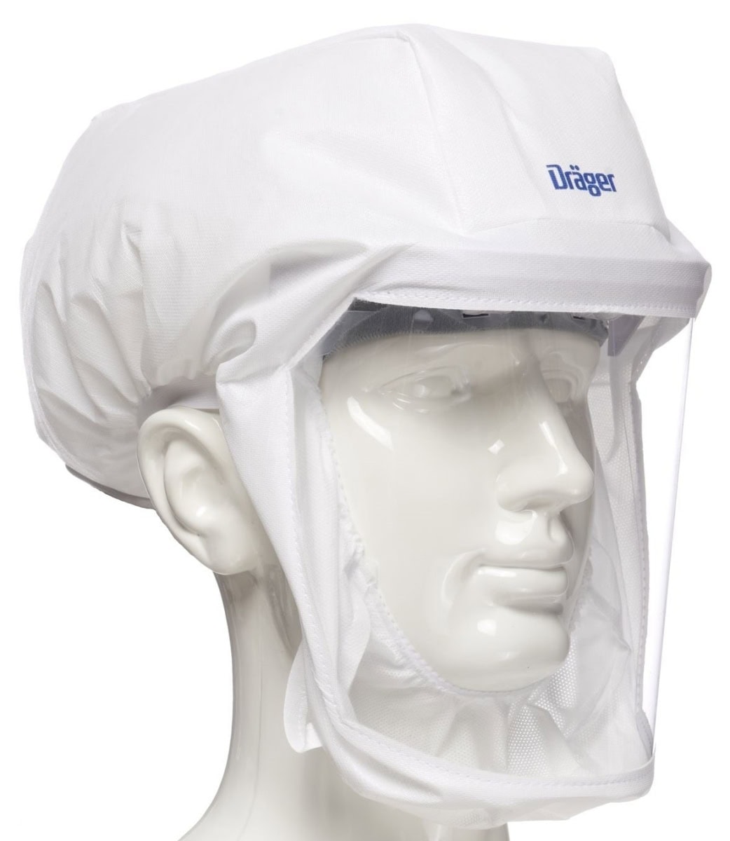 Dräger® X-plore® 8000 Standardhaube R59810, Kurz, Größe L/XL, TH3, 3B, Haube (PP/PE), Visier (PC), Weiß, inkl. Kopfhalterung und textiler Halsabdichtung