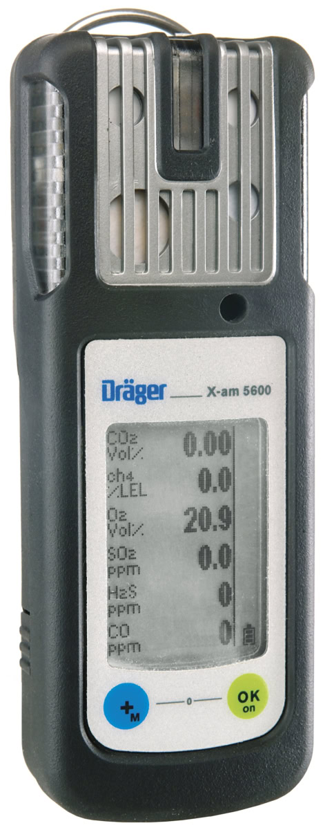 Dräger® X-am® 5600 Mehrgasmessgerät VN00654, Sensoren: IR EX/CO2, O2, H2S LC/CO LC, NO2 LC, 1 bis 6 Gase Messgerät, IP 67 Wasserdicht, Für die Freimessung von Kanälen, Schächten und geschlossenen Räumen
