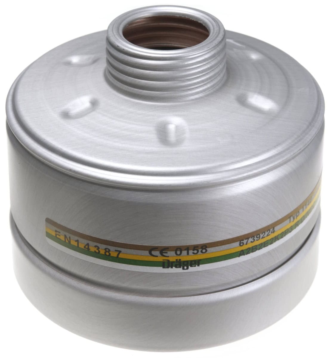 Dräger® X-plore® RD40 Zivilschutz Kombi Filter 1140, 6739224, A2B2E2K2 REAKTOR P3 R D NBC, Silber, 40 mm Rundfilteranschluss [NATO Standard], Kombinationsfilter für den Zivilschutz zum Schutz vor nuklearen, biologischen und chemischen Gefahren + Partikel