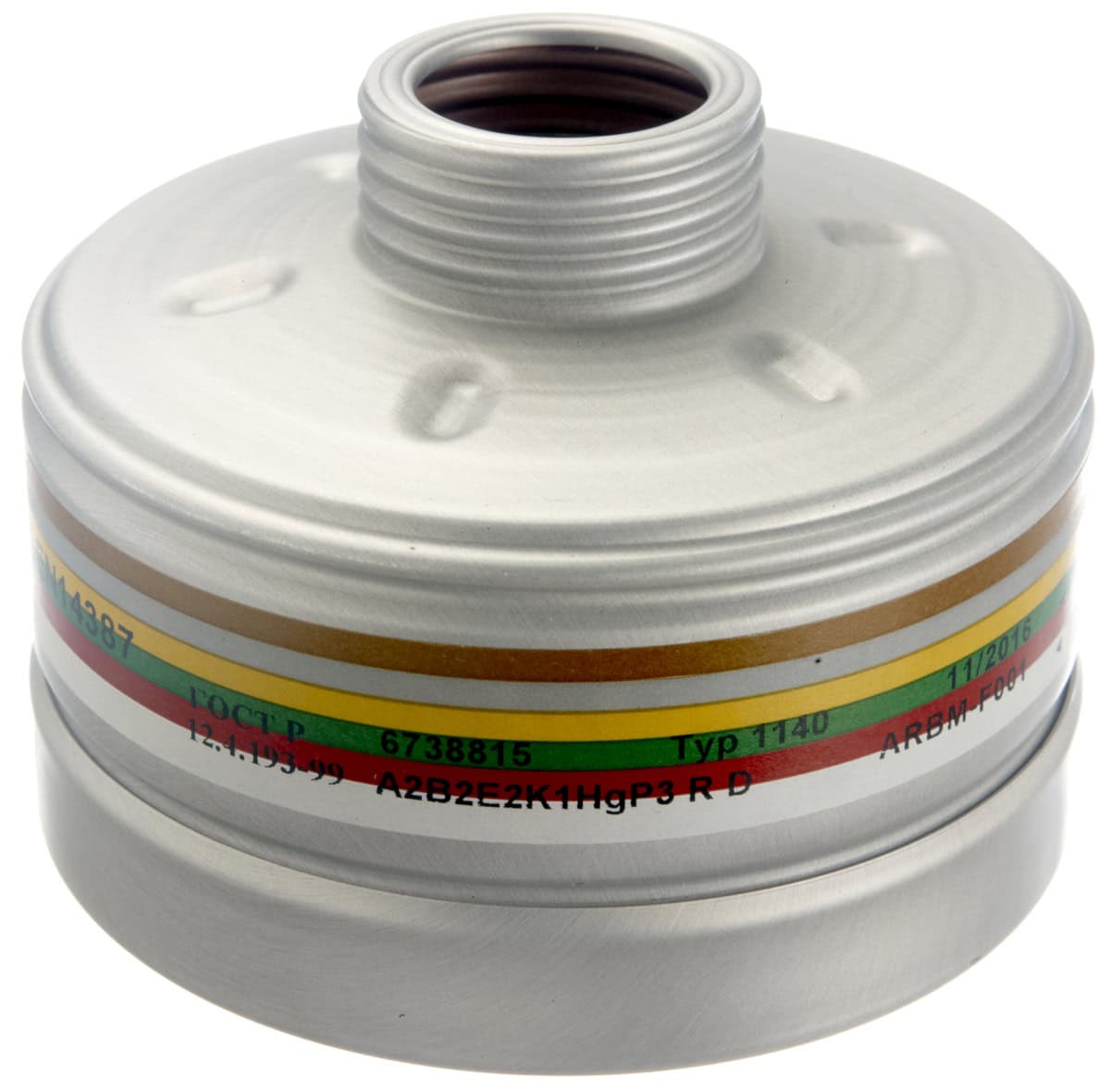 Dräger® X-plore® RD40 Kombi Filter 1140, 6738815, A2B2E2K1 Hg P3 R D, 40 mm Rundfilteranschluss [NATO Standard], Kombinationsfilter gegen gegen organische-, anorganische-, saure Gase & Dämpfe + Ammoniak, org. Ammoniakderivate, Quecksilber + Partikel