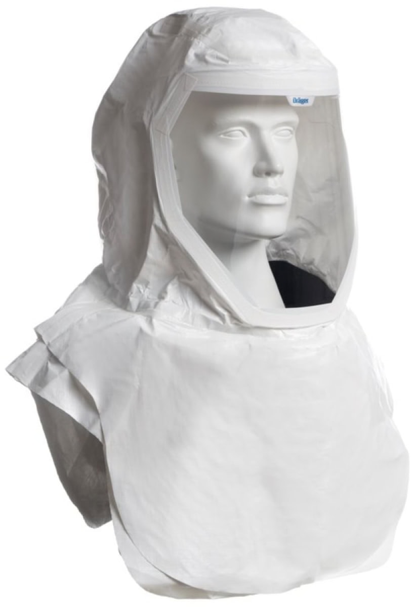 Dräger® X-plore® 8000 Kombi Haube 3710774, Tychem® 4000 | Geklebte Naht, Lang, Universalgröße, TH3, 3B, Haube (PE), Visier (PETG), Weiß, inkl. textiler Halsabdichtung