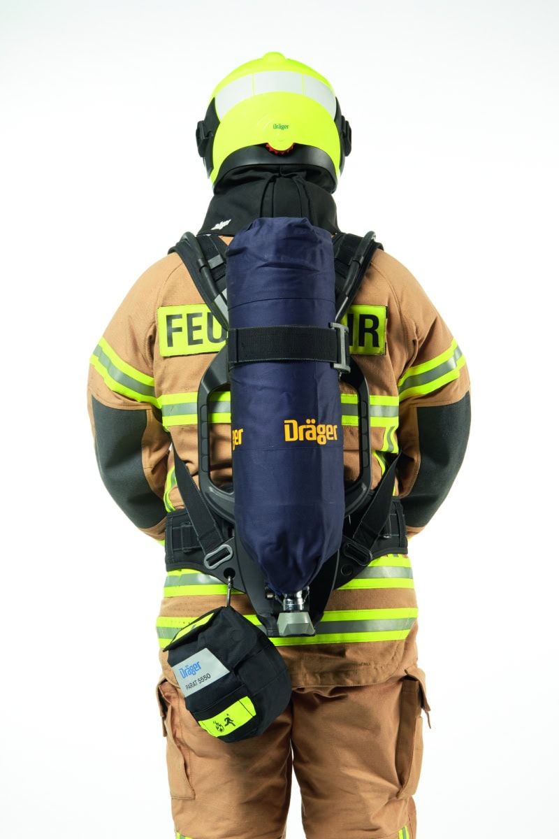 Dräger® PARAT® 5550 Brand Fluchthaube R59445, CO P2 Kombi Filter für mind. 15 Min. Schutz, Fire Pouch, Universalgröße, Brand Fluchthaube zum Schutz gegen toxische Brandgase, Dämpfe und Partikel