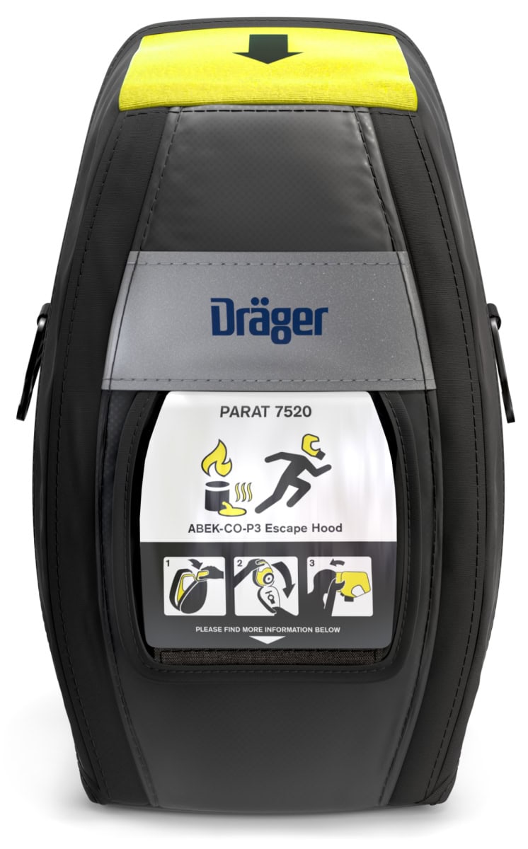 Dräger® PARAT® 7520 Industrie- & Brand Fluchthaube 3721329, ABEK15 CO P3 Kombi Filter für mind. 15 Min. Schutz, Soft Pack, Universalgröße, Kombi Fluchthaube zum Schutz gegen toxische Industriegase, Dämpfe, Brandgase und Partikel