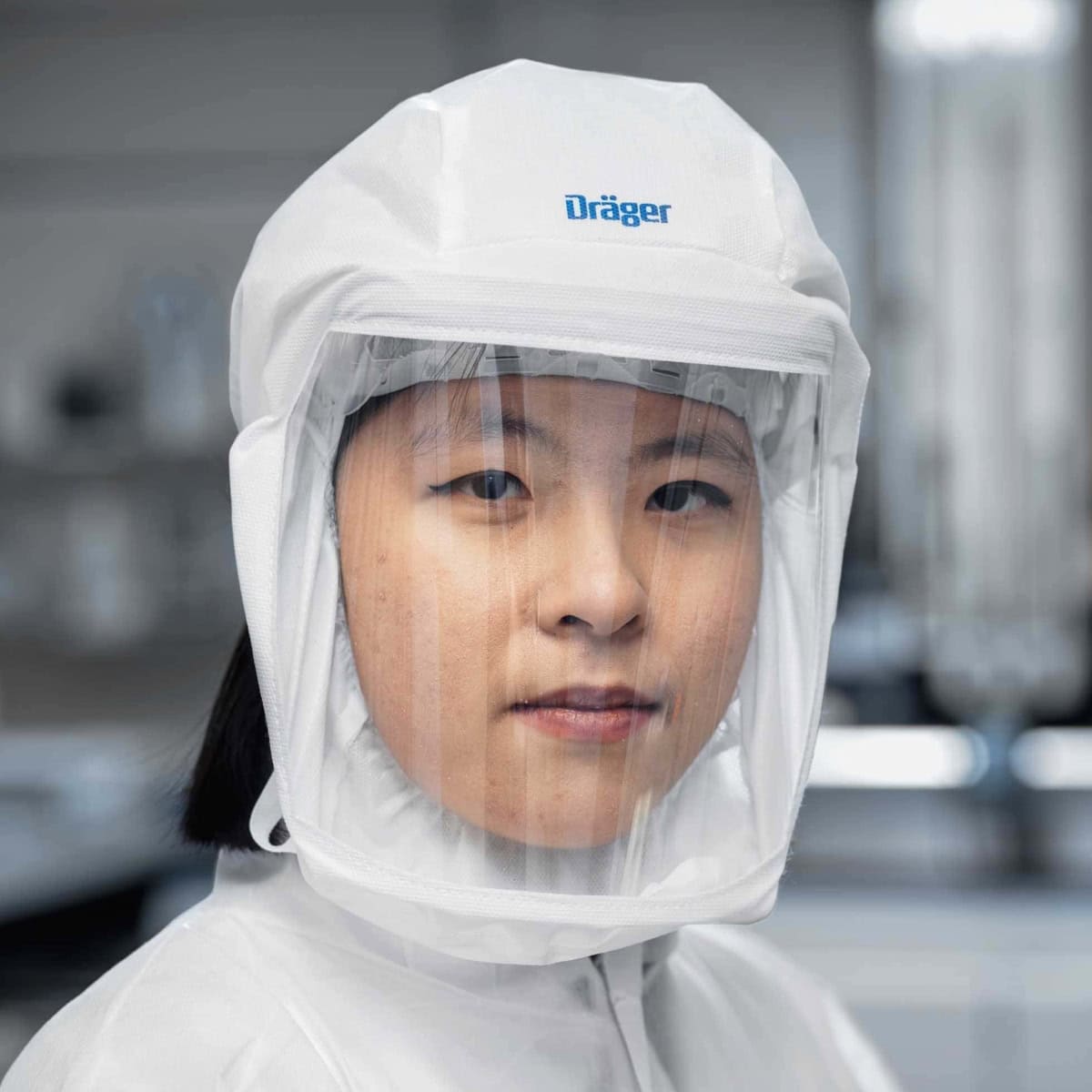 Dräger® X-plore® 8000 Standardhaube R59810, Kurz, Größe L/XL, TH3, 3B, Haube (PP/PE), Visier (PC), Weiß, inkl. Kopfhalterung und textiler Halsabdichtung