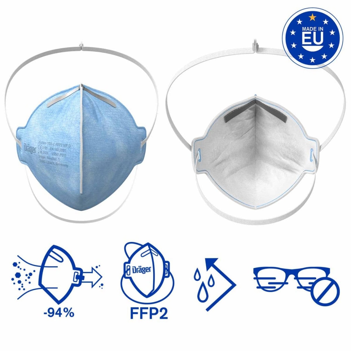 Dräger® X-plore® 1720 FFP2 NR D 3951083, Hygienisch einzelverpackt, Wirksamer Schutz gegen Feinstäube und Partikel bei hohem Tragekomfort