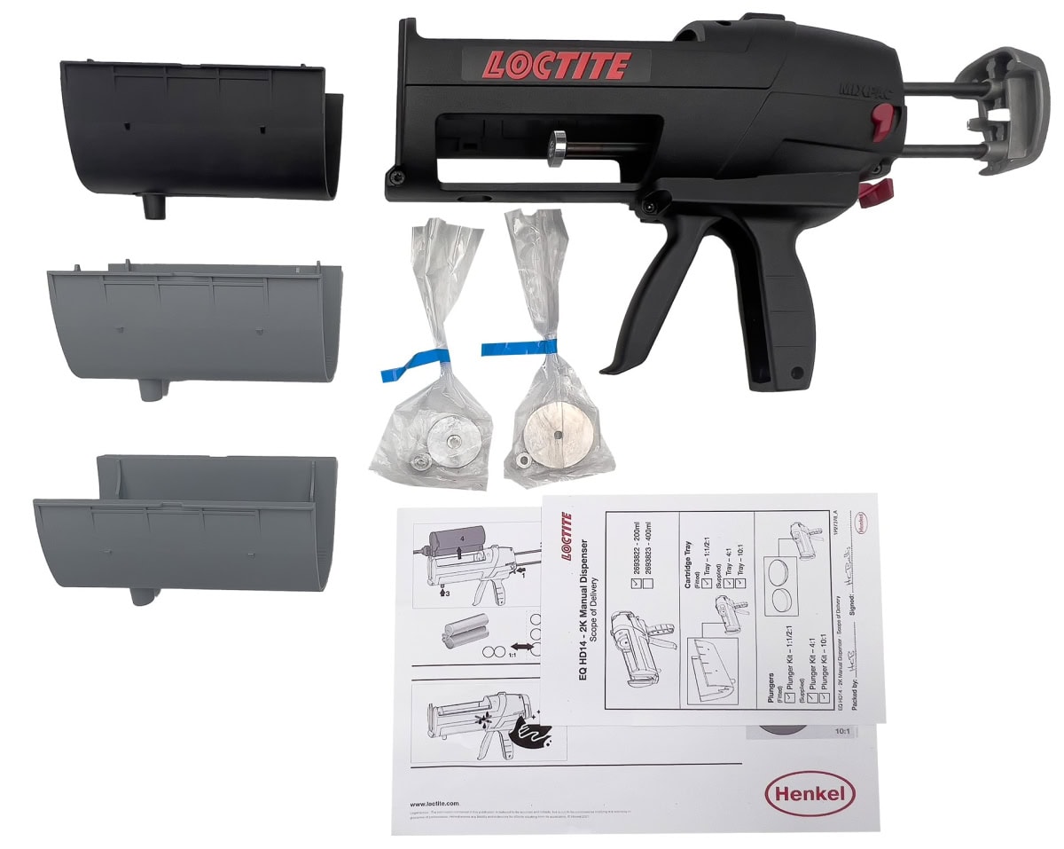 Henkel™ Loctite® Mechanisches 2K Auftragsgerät EQ HD 14, 2693822, 1:1 / 2:1 / 4:1 / 10:1, für 200 ml Kartuschen, inkl. Umbausätze für alle Mischungsverhältnisse