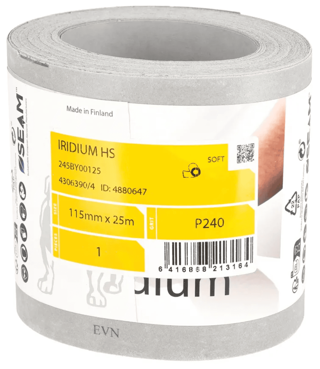 Mirka® Iridium® HS Schleifrolle 245BY00140, 115 mm x 25 m, P40, Ohne Haftung, Mit Keramik- und Aluminiumkorn