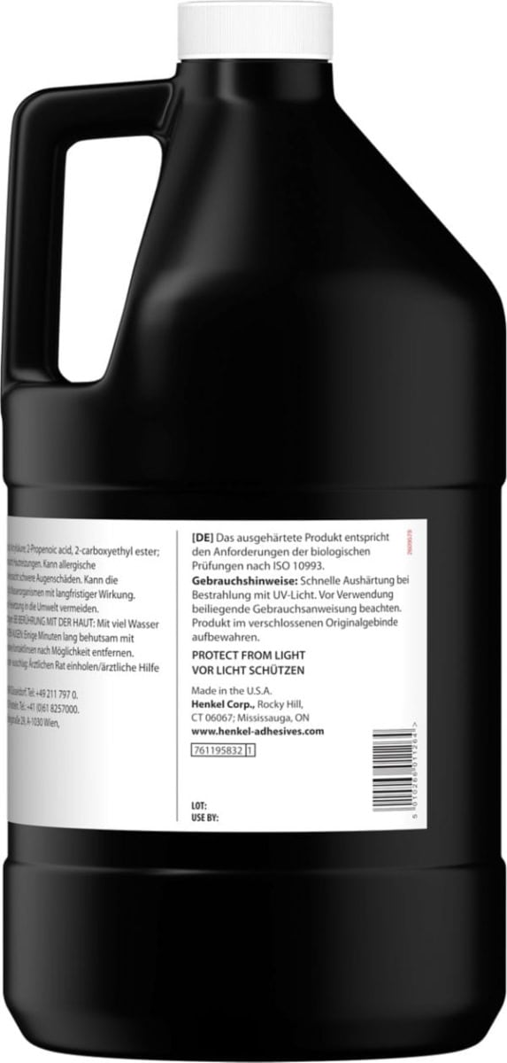 Henkel™ Loctite® UV Klebstoff AA 3011, 1 Liter, Transparent, hell bernsteinfarben,Für Kunststoffe, Metalle und Keramik