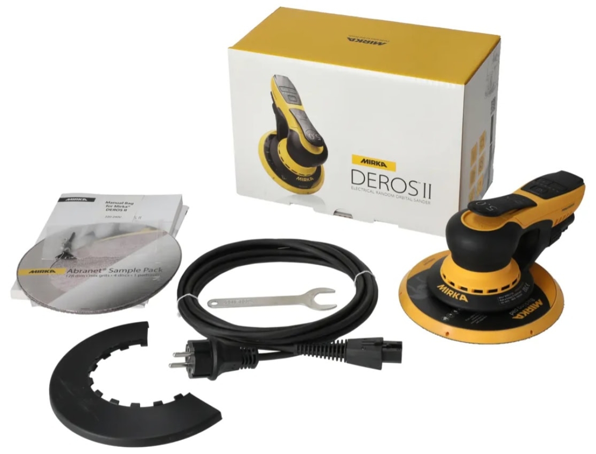 Mirka® DEROS II 750 Elektro Exzenterschleifer MID7504044, Ø 175 mm, 5 mm Schleifhub, M9-Gewinde, Zentralabsaugung, 240V, 0,54 PS / 400 Watt, Externe Absaugung