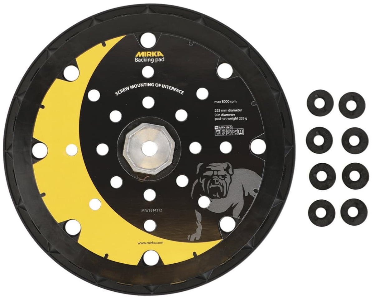 Mirka® MIW9514312, Ø 225 mm, Inkl. 8 Schrauben, Kein Gewinde, Hart, 25 Löcher, Kletthaftend, Schleifteller für Lochsysteme: 25-fach gelochte, Multilochung und Gitternetzscheiben