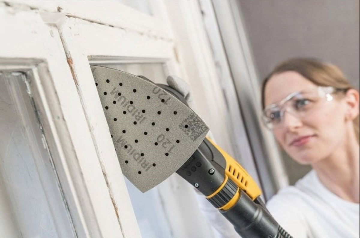 Mirka® Iridium® 246BQ05015, Ø 90 mm x 93 mm x 93 mm, P150, Multilochung, Kletthaftend, Delta Schleifscheibe mit Keramik- und Aluminiumkorn