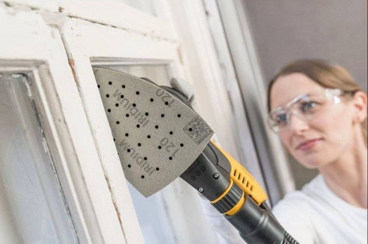 Mirka® Iridium® 246BQ05012, Ø 90 mm x 93 mm x 93 mm, P120, Multilochung, Kletthaftend, Delta Schleifscheibe mit Keramik- und Aluminiumkorn