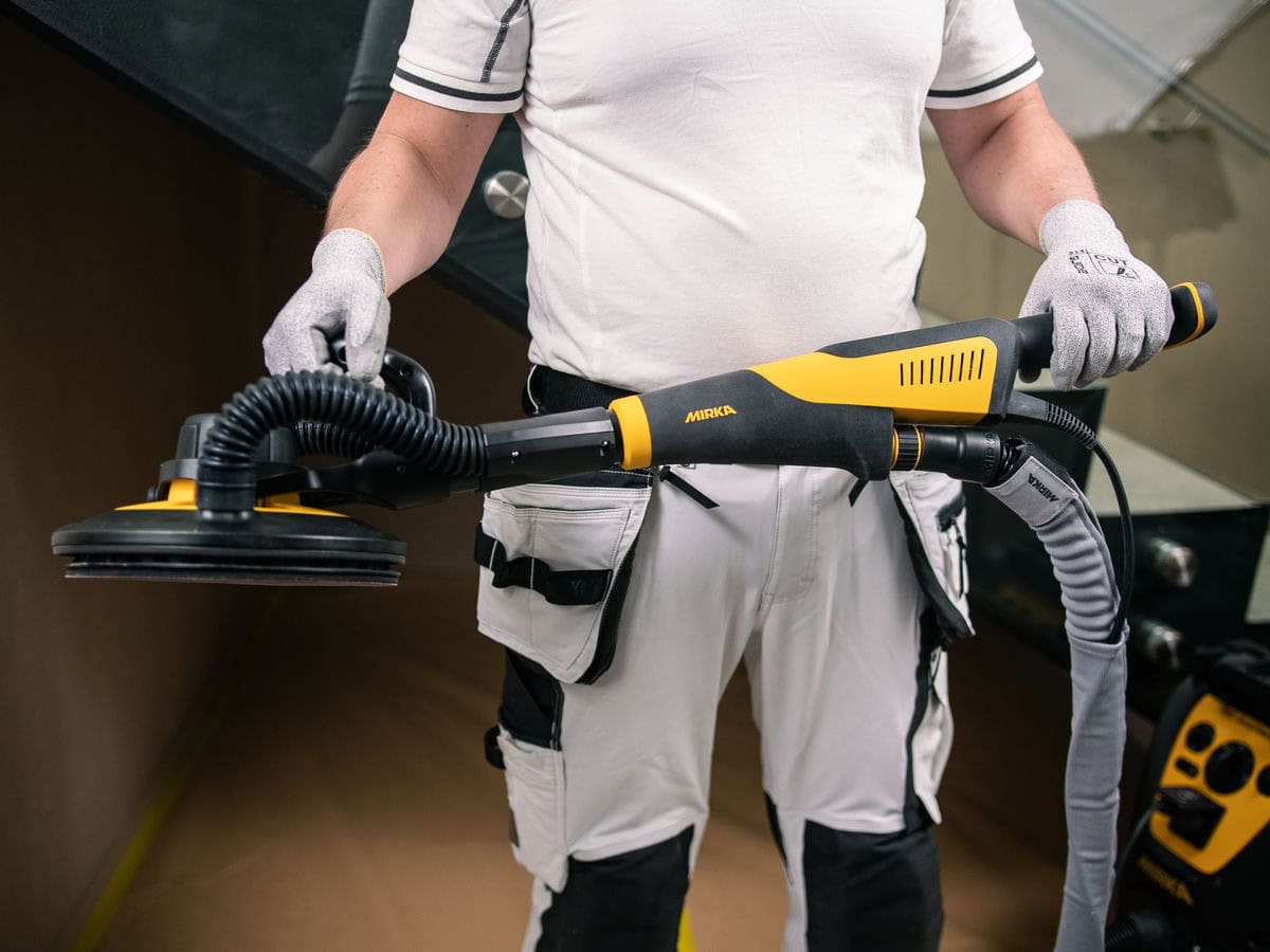 Mirka® LEROS 950CV Kurzvariante Elektro Wandschleifer | Deckenschleifer MIW9502122BA, Ø 225 mm, 5 mm Schleifhub, Kein Gewinde, Zentralabsaugung, 240V, 0,47 PS / 350 Watt, Externe Absaugung