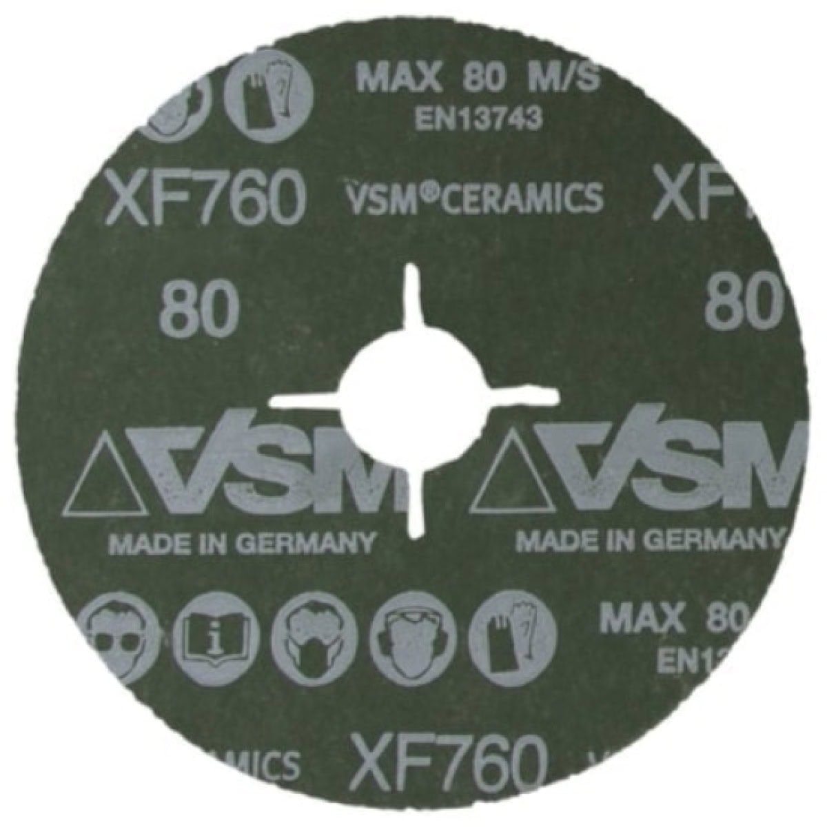 VSM CERAMICS XF760 737738, Ø 125 mm x ø 22,23 mm, P40, 4-fach Schlitz Ausführung (S1E), 12.200 U./Min., Fiberscheibe mit Selbstschärfenden Keramikkorn, Für unlegierten Stahl und Edelstahl