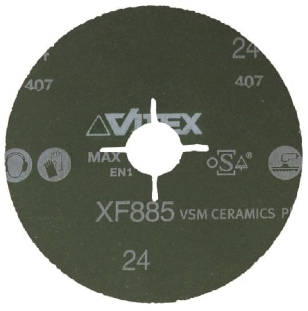 VSM CERAMICS Plus XF885 795238, Ø 115 mm x ø 22,23 mm, P40, 4-fach Schlitz Ausführung (S1E), 13.300 U./Min., Fiberscheibe mit Keramikkorn, Für Edelstahl und Superlegierungen