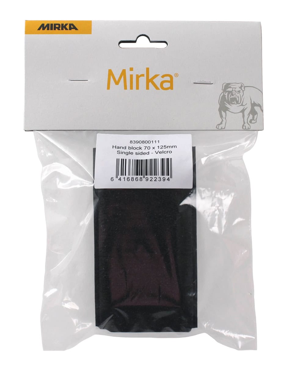 Mirka® 8390800111, 70 mm x 125 mm, Weich, Ungelocht, Schwarz, Kletthaftend, Handblock ohne Absaugung mit Griffmulde für bessere Kontrolle und mehr Komfort beim Schleifen