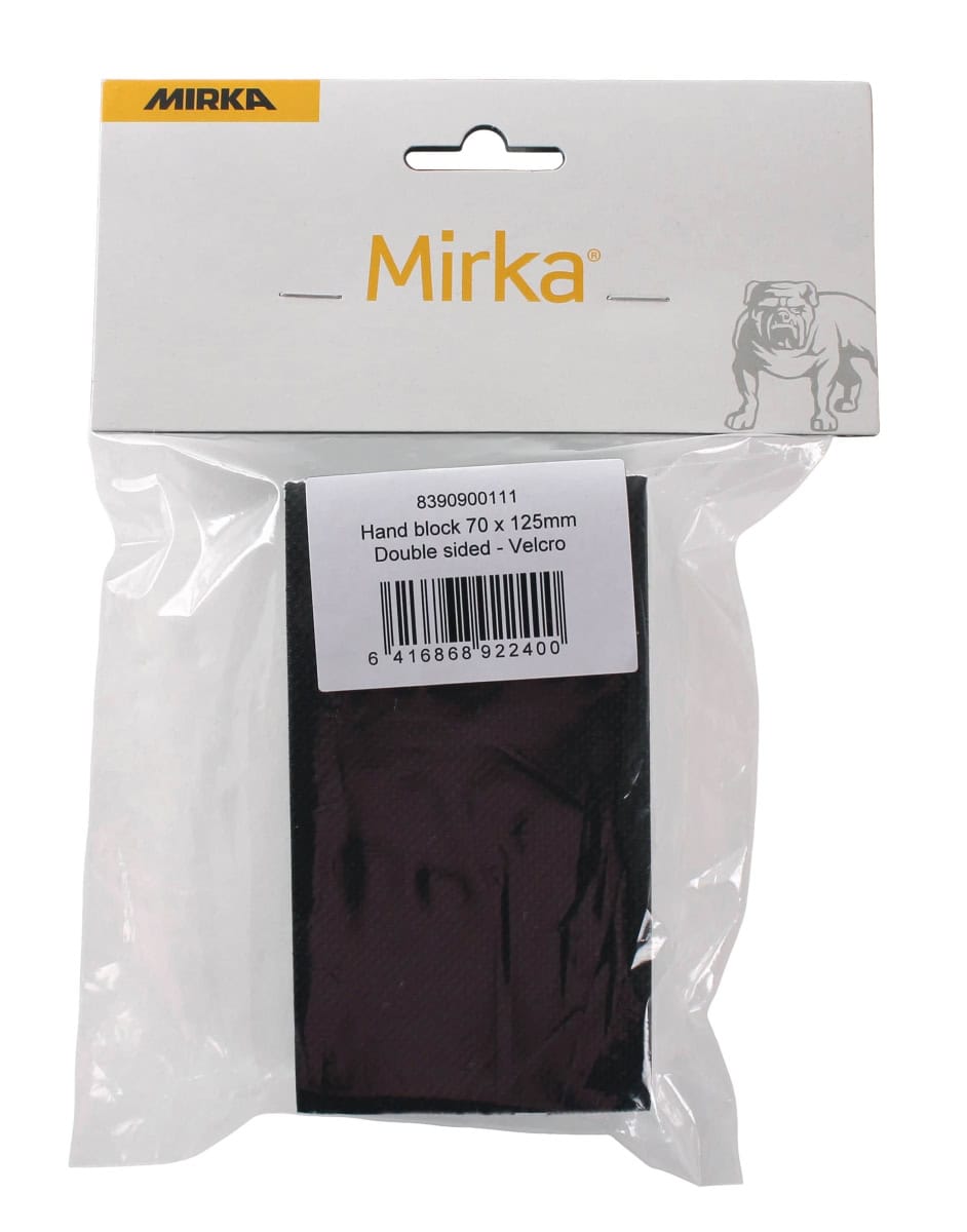 Mirka® 8390900111, 70 mm x 125 mm, Doppelseitig Weich / Hart, Ungelocht, Schwarz, Kletthaftend, Handblock ohne Absaugung für optimale Schleifergebnisse