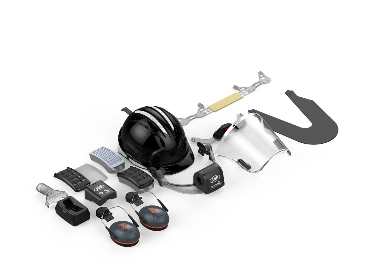 Powercap® Infinity® CEA646-001-100, Voll integriertes TH3-Atemschutzgerät mit schwarzem Helm & Gehörschutz