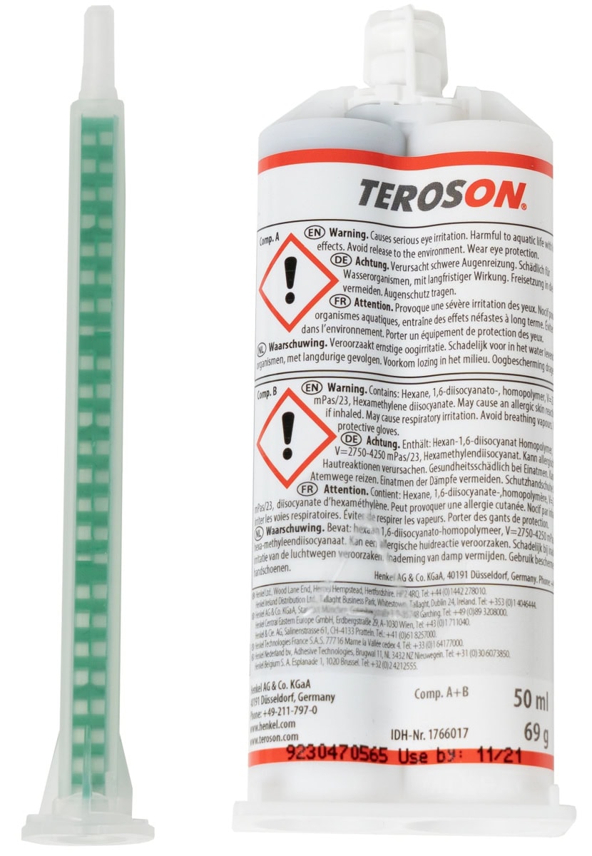 Henkel™ Teroson® Polyurethan Klebstoff PU 9225 SF ME, 50 ml, Grau, 1:1, Mittel, 2K, 882088, Für die Reparatur von Kunststoffteilen